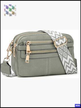 Vegan Leather Crossbody Bag Multi-Pocket Travel Purse Adjustable Strap